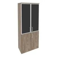 Шкаф высокий широкий (2 низких фасада ЛДСП + 2 средних фасада стекло лакобель черное в раме) ONIX O.ST-1.2R black